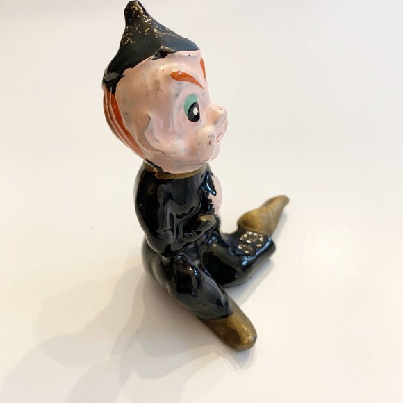 Vintage Elf Figurine Pixie Sprite Ceramic Black Sitting Japan 3" - Picture 3 of 9